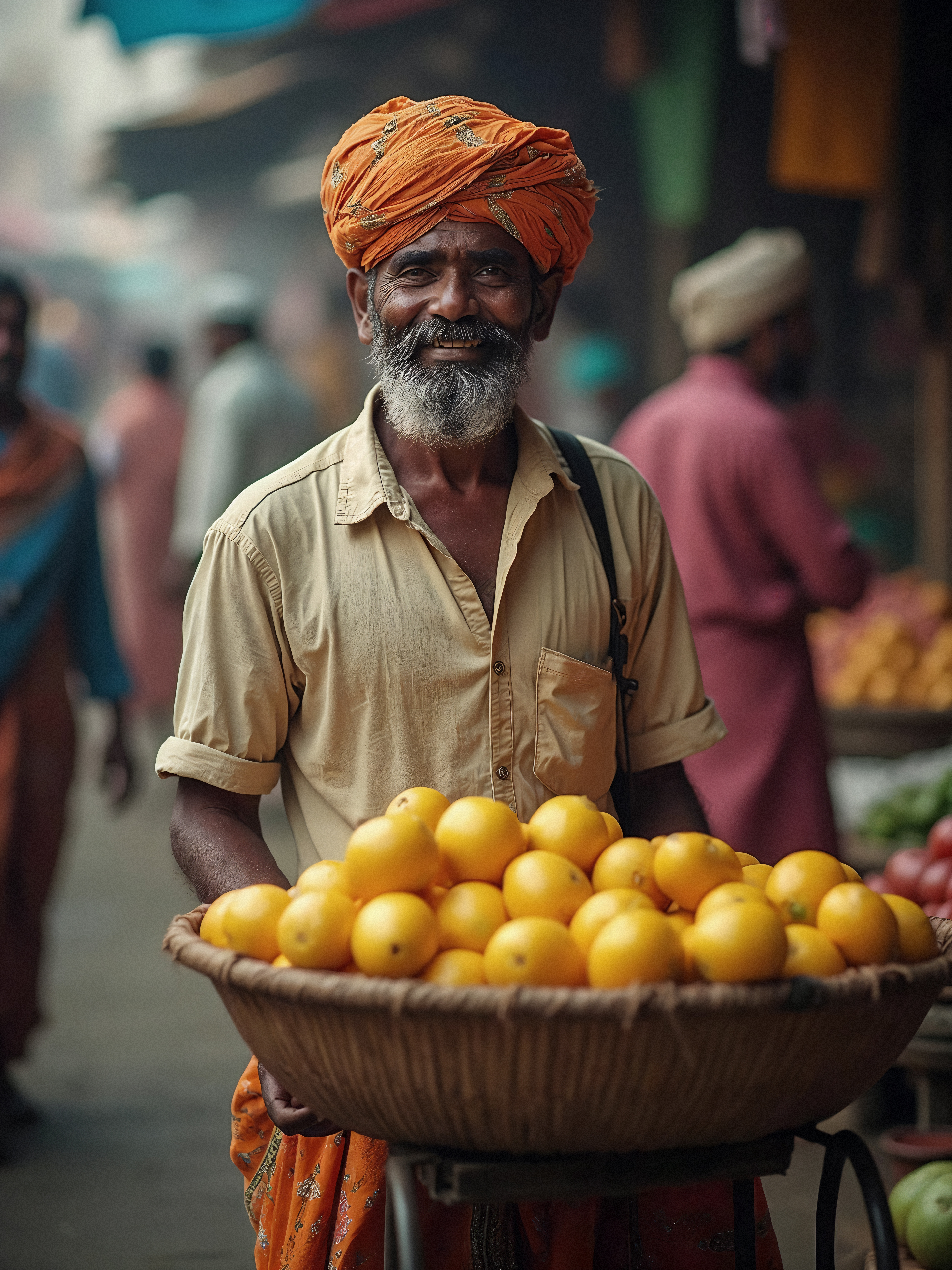 Indian Fruit Seller with Oranges